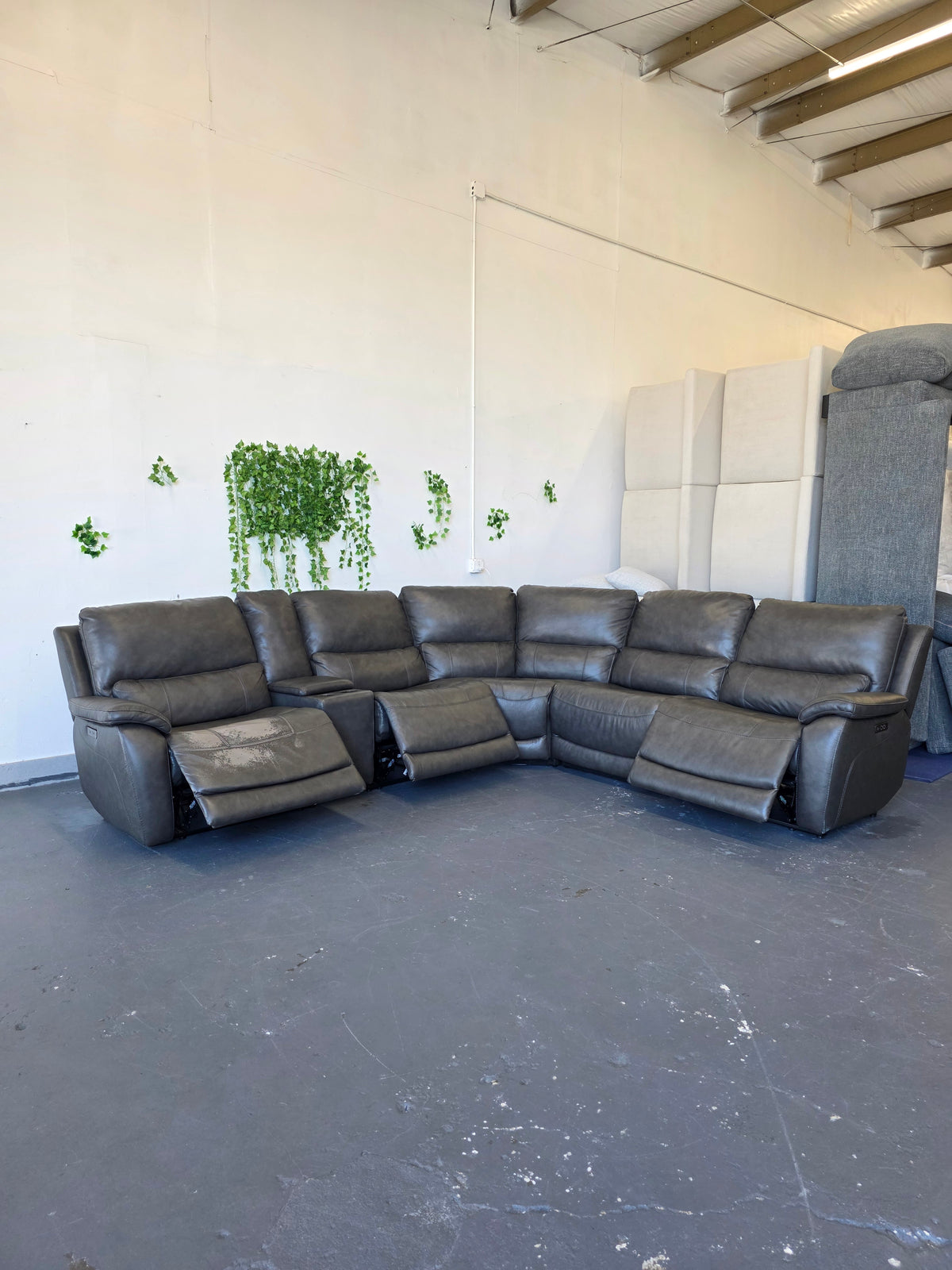 Wylder Leather Power Reclining Sectional with Power Headrests