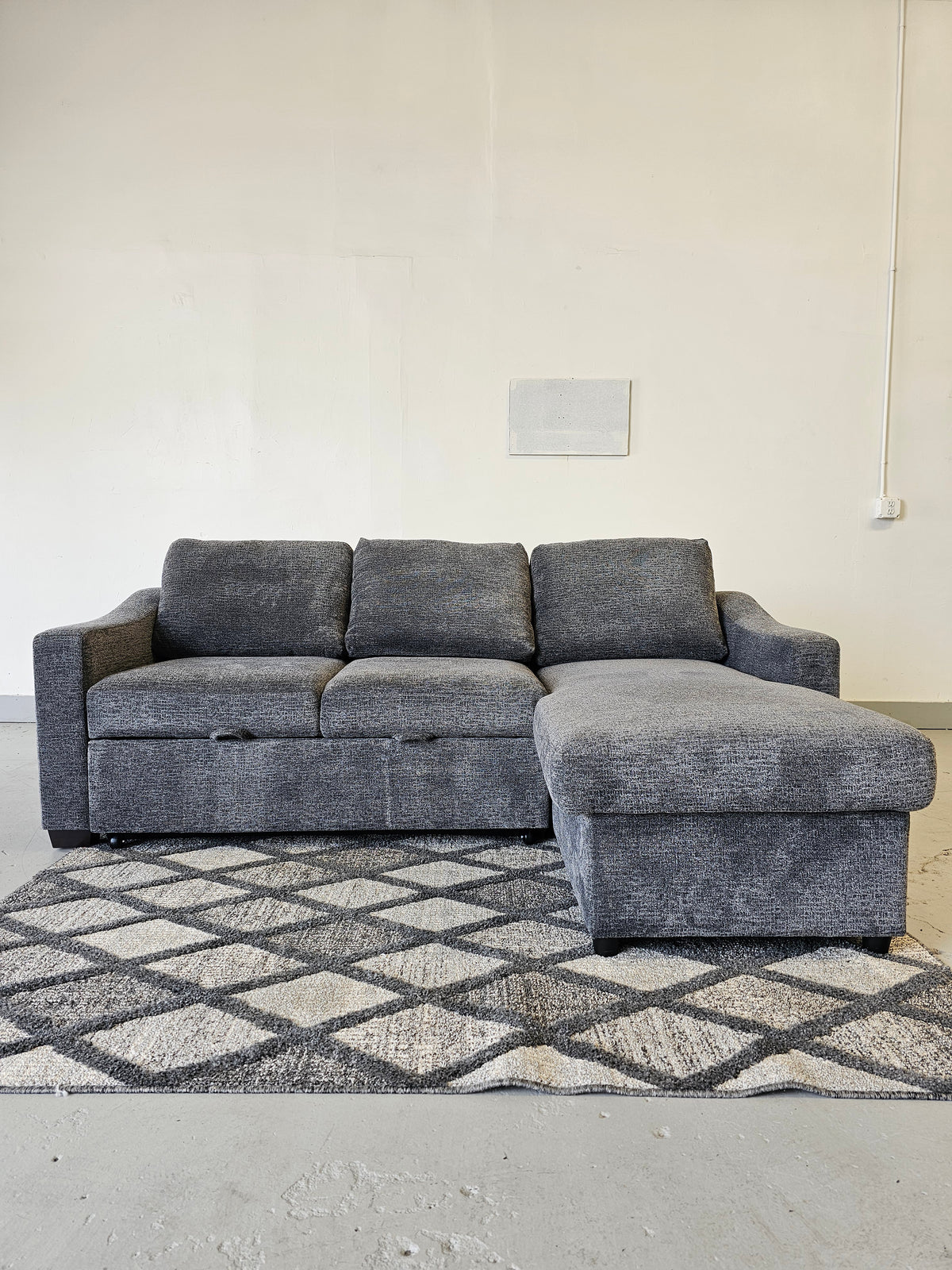 Coddle Aria Fabric Sleeper Sofa with Reversible Chaise and Storage, Gray