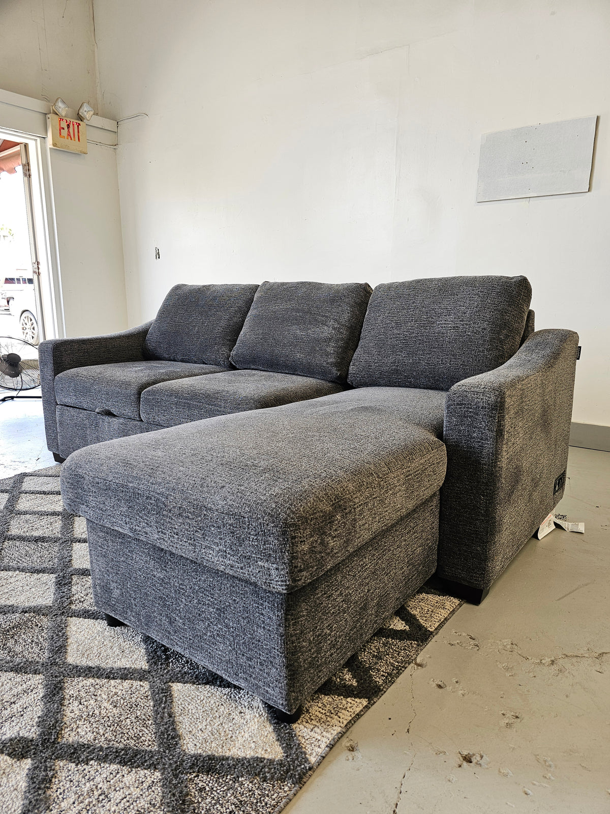 Coddle Aria Fabric Sleeper Sofa with Reversible Chaise and Storage, Gray