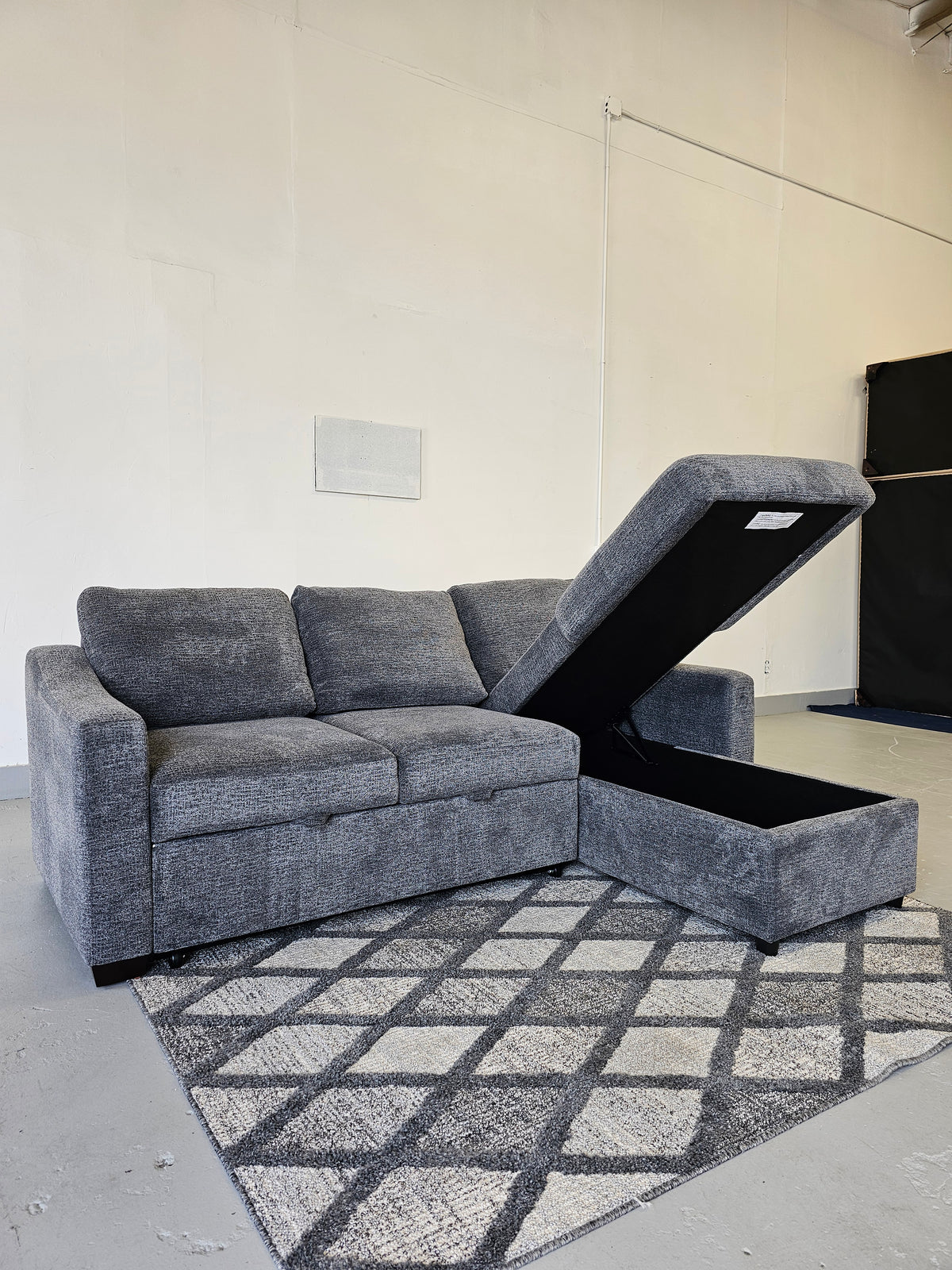 Coddle Aria Fabric Sleeper Sofa with Reversible Chaise and Storage, Gray