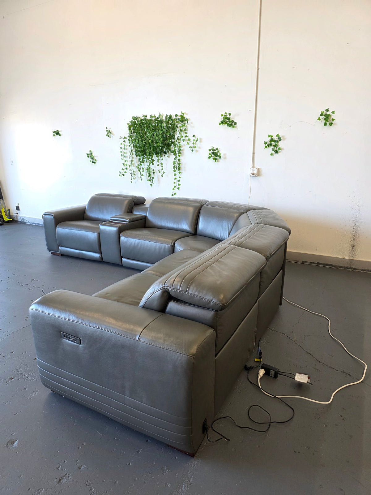 Aiden & Ivy Karson Leather Power Reclining Sectional with Power Headrests