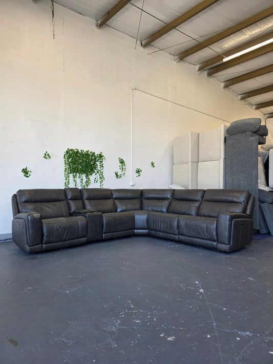 Lauretta 6-piece Leather Power Reclining Sectional with Power Headrests